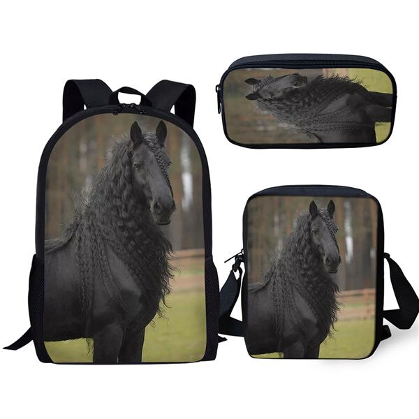 3 stuks/set met een mooi fries paard print patroon schooltas voor jongens tienermeisjes rugzakken kinderen studenten reistas: Cdgx 1511 cek