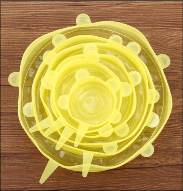 6 pçs/set acessórios de cozinha silicone tampa alimentos estiramento universal tigela pote pan frutas vegetais preservação ferramentas cozinha gadgets: yellow