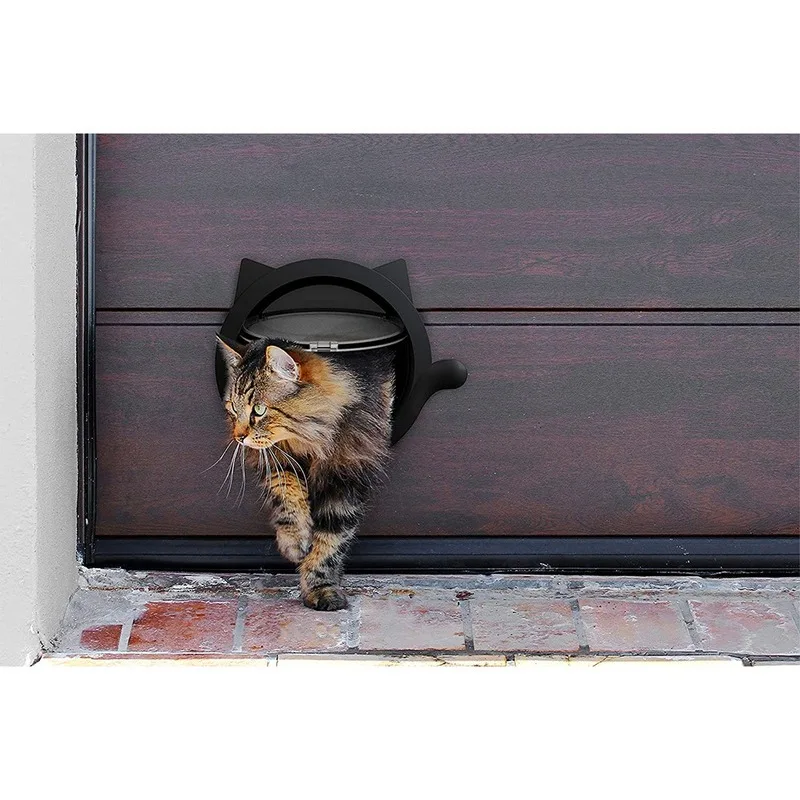 Valla de puerta para gatos, solapa de bloqueo de 4 vías para puertas interiores y exteriores, pared o Puerta de control inteligente oculta