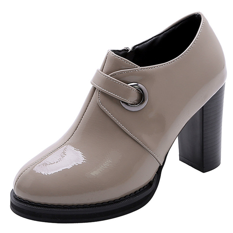Fedonas forår efterår patent læder kvinder pumps side lynlås fest sko kvinde kvinde store størrelse sko pumps: Grå / 12