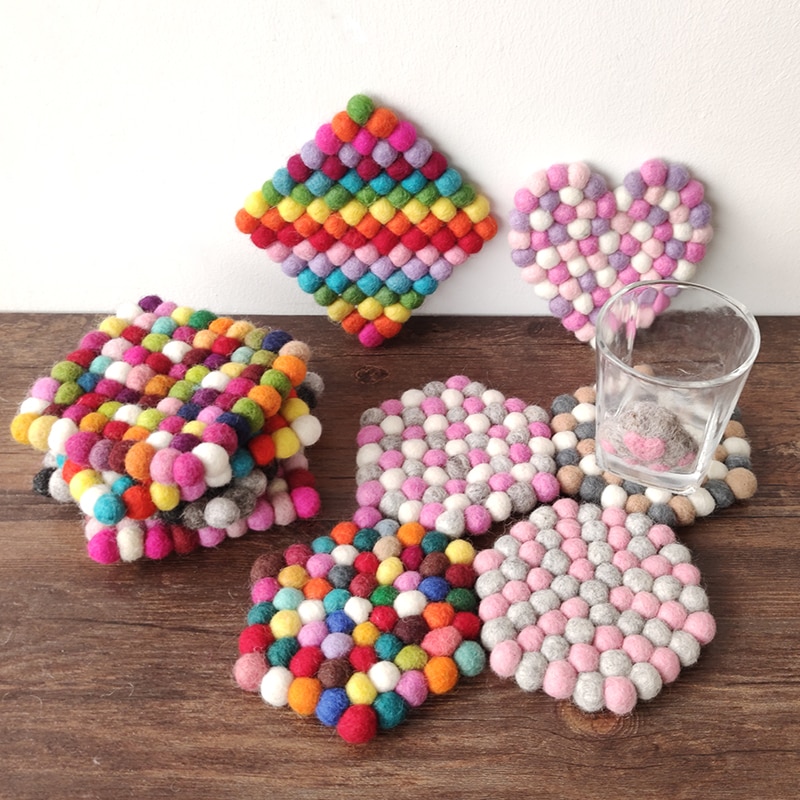 Set de table, boule en feutre en laine 10cm, 4 pièces, boules en feutre isolant thermique