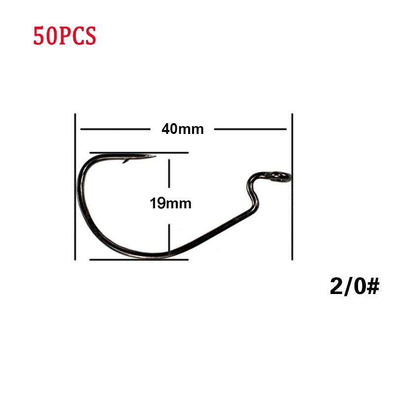 50pcs/Lot Wide Gap Texas Fishing Hooks Offset Fishhook5/0-8# Soft Biat Lure Fishing Texas Rig or Carolina Rig Fishing Hook Set: green