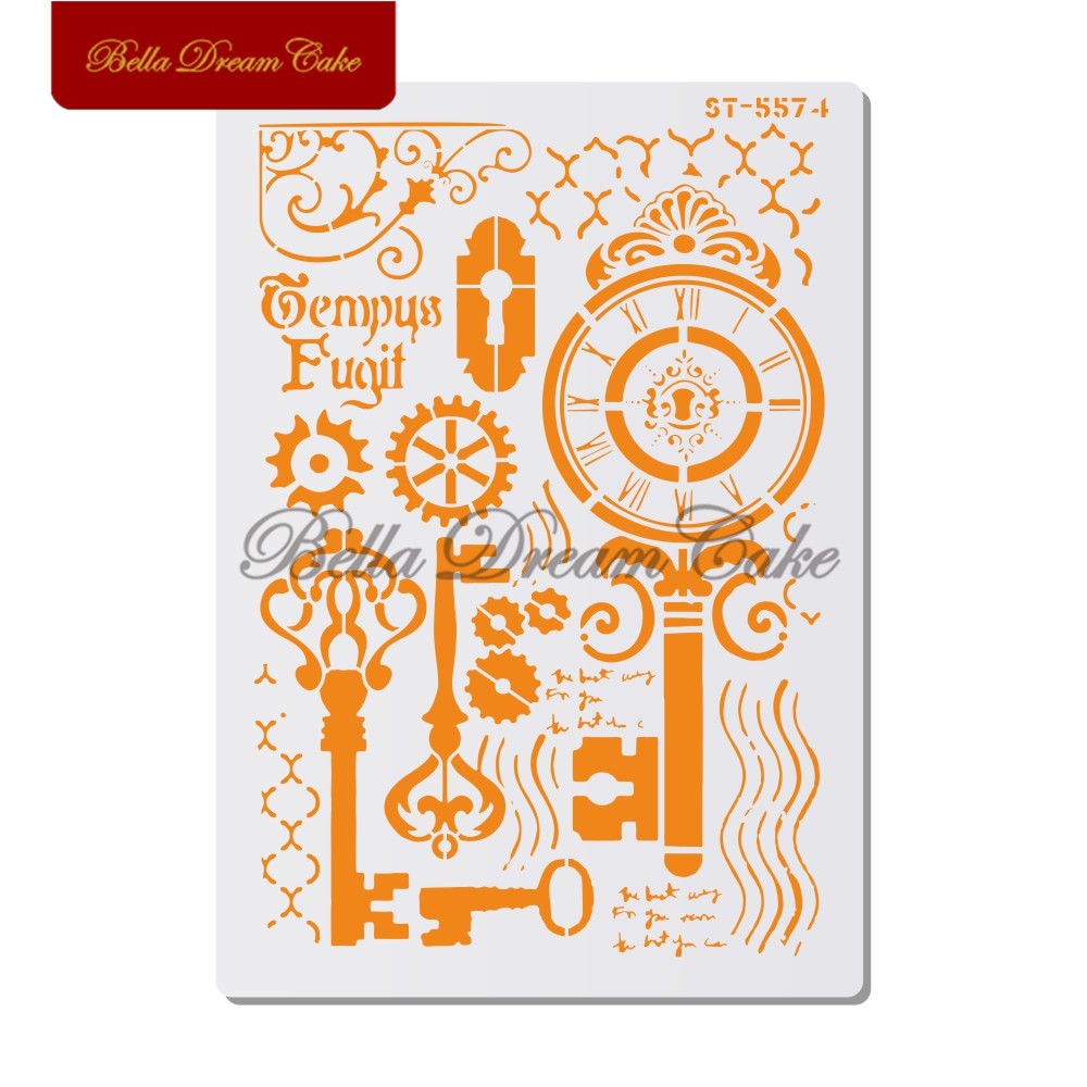 Kopp/klocka/nyckelmönster tårta stencil plast lager stenciler för gör-det-själv scrapbooking rita stenciler heminredningsmall