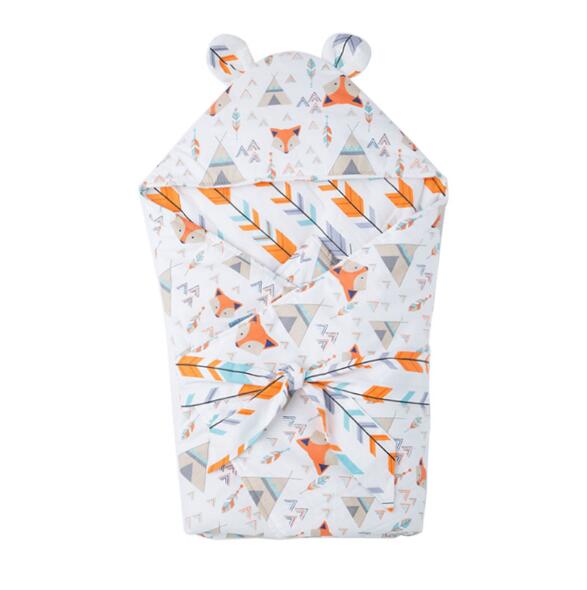 Zachte Baby Baby Hooded Deken Dikker Katoen Inbakeren Wrap Deken Sleepsack Afdrukken Winter Warm Houden BMT047: BMT047D
