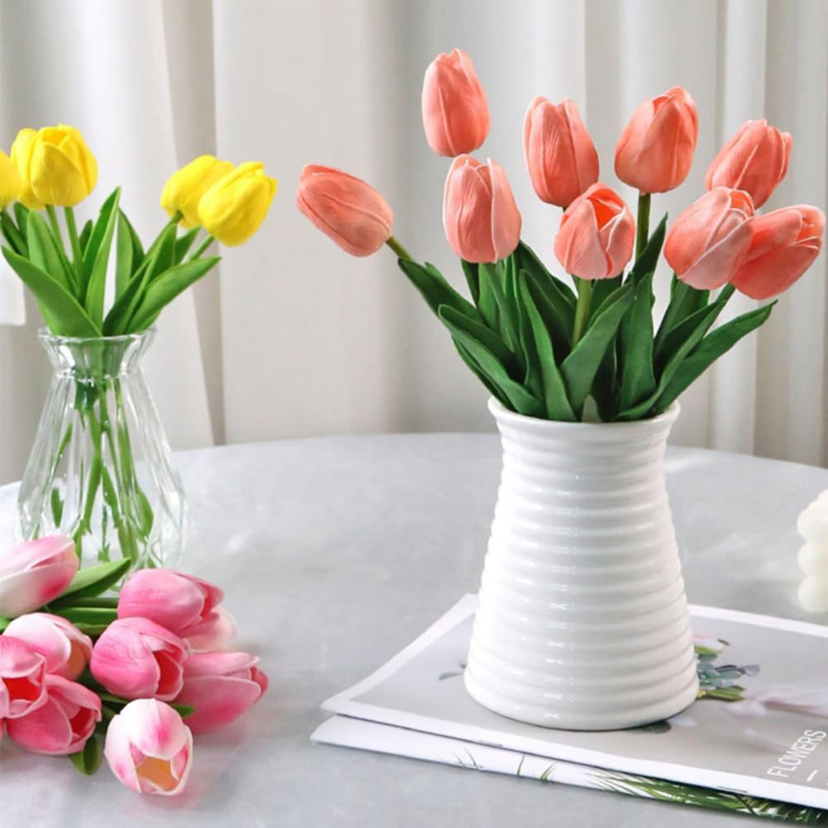 10 Uds flor Artificial tacto realista tulipán álbum de recortes florero decoración del hogar boda jardín arco guirnalda ramo del día de la madre diy