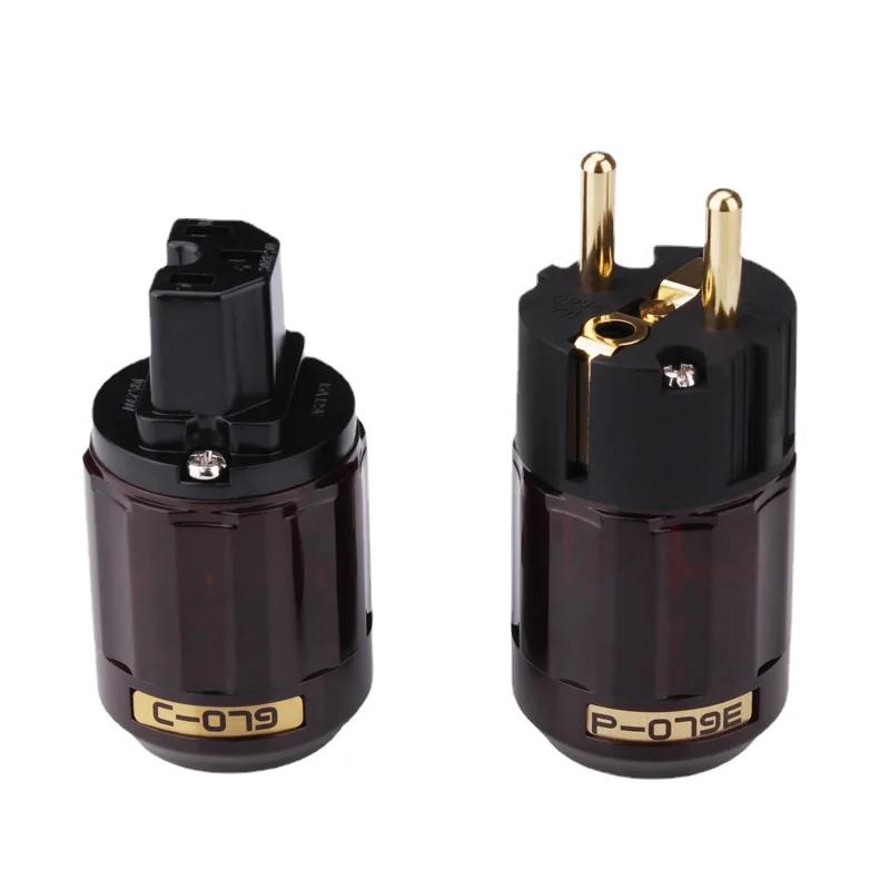 P-079E 24K Gold-Plated EU Plug Schuko C13 Connctor for DIY HiFi Audio Power Cable Cord