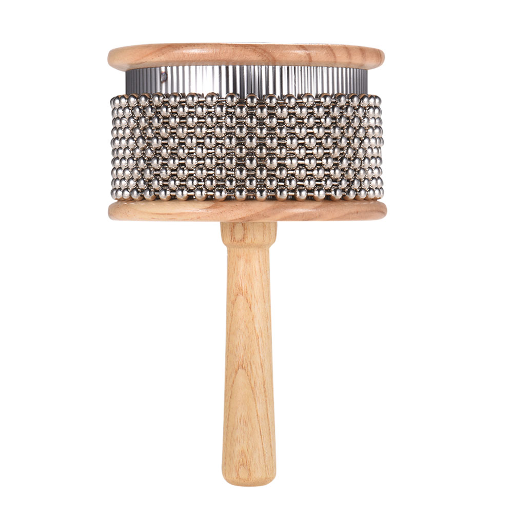 Cabasa de madera Metal con cuentas cadena cilindro y mano Shaker percusión instrumento para el aula banda de tamaño mediano