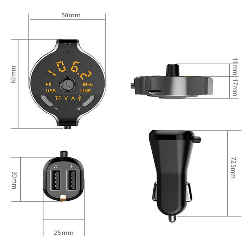 Q8S HD Multi-Function Car Bluetooth Hands-Free MP3 Player AUX Dual USB with Line