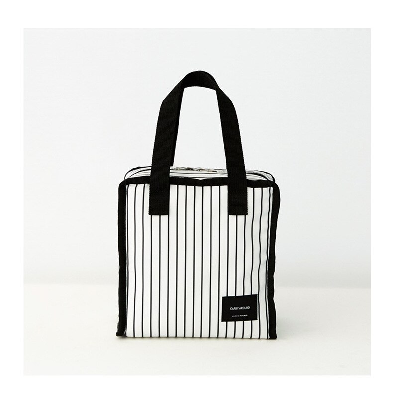 Stripe Lunch Bag Thermo Thermal Insulated Neoprene Lunch Bag Men Women Lunchbags Tote Cooler Lunch Box Insulation Bag: White-stripe