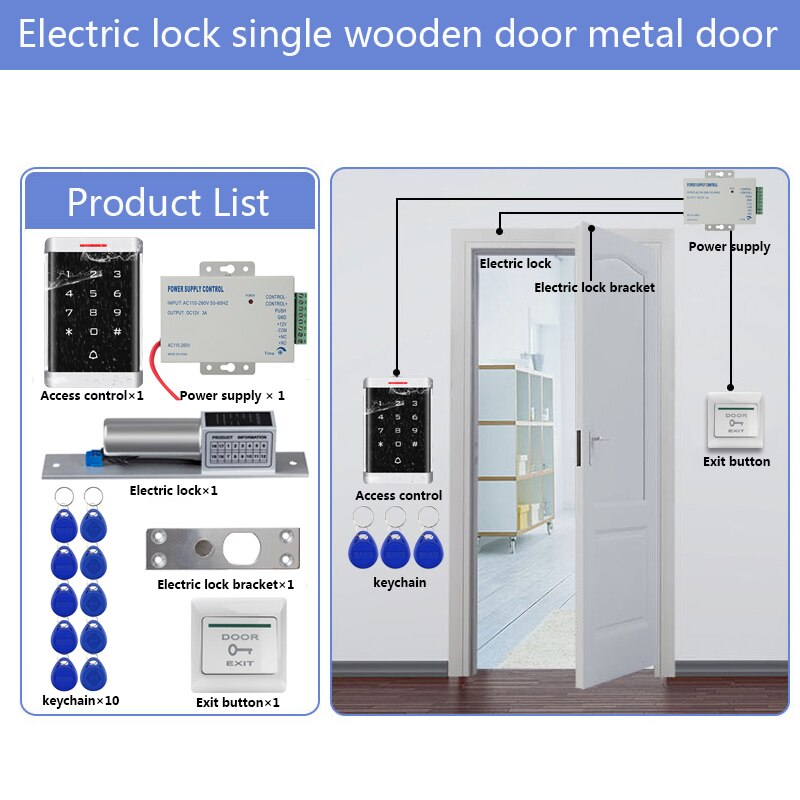 RFID Door Access Control System Kit Access Controller Keypad access + Power Supply + Electric Magnetic Lock Bolt Strike Locks: Kit4