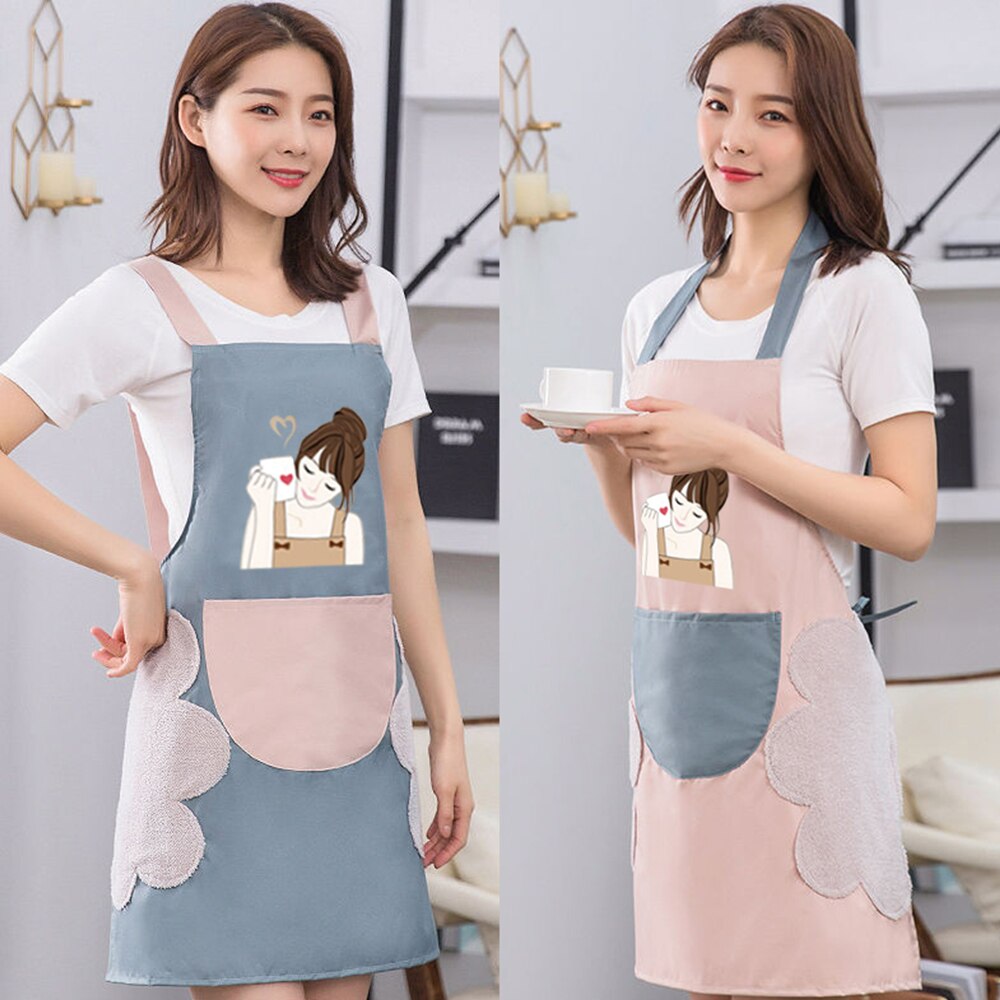 Hand Towel Apron Waterproof Stain Home Kitchen Cooking Waist Korean Cute Bear Hanging Neck Towel Apron Oversleeve