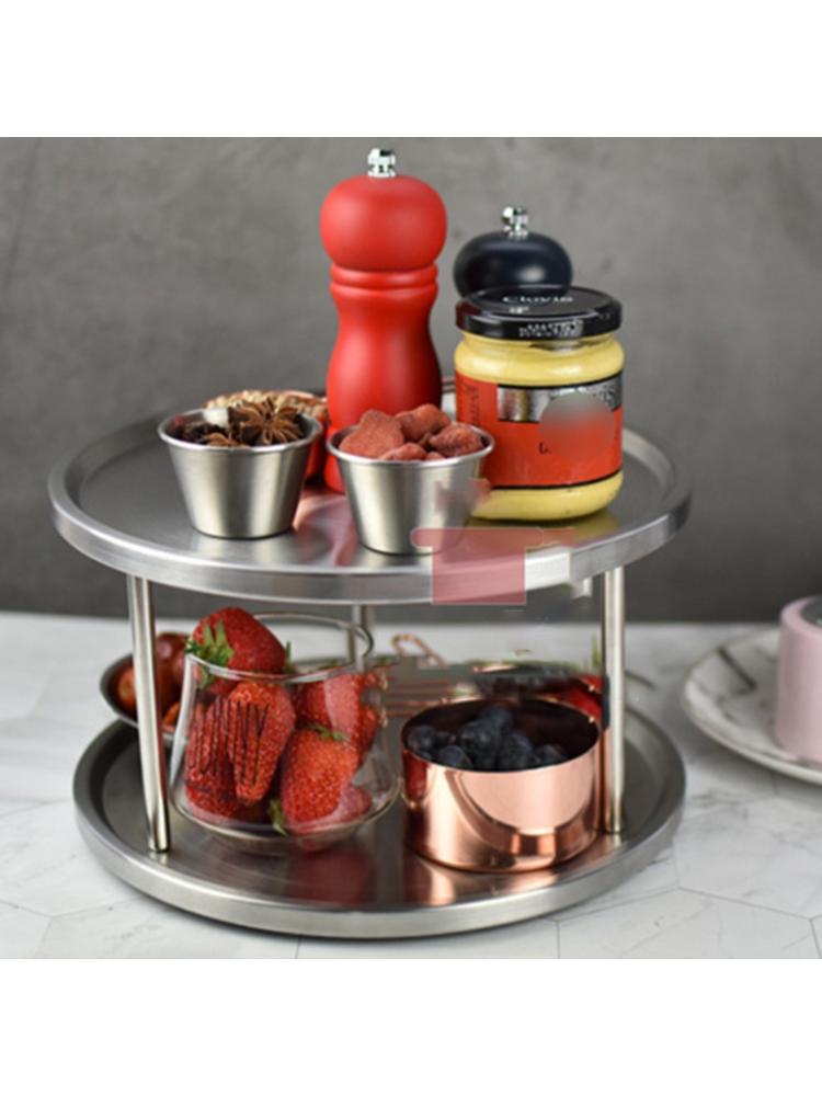 2-layer 360 Degree Rotate Kitchen Spice Storage Rack Stainless Steel Cabinet Seasoning Bottle Organizer Desktop Neat Holder