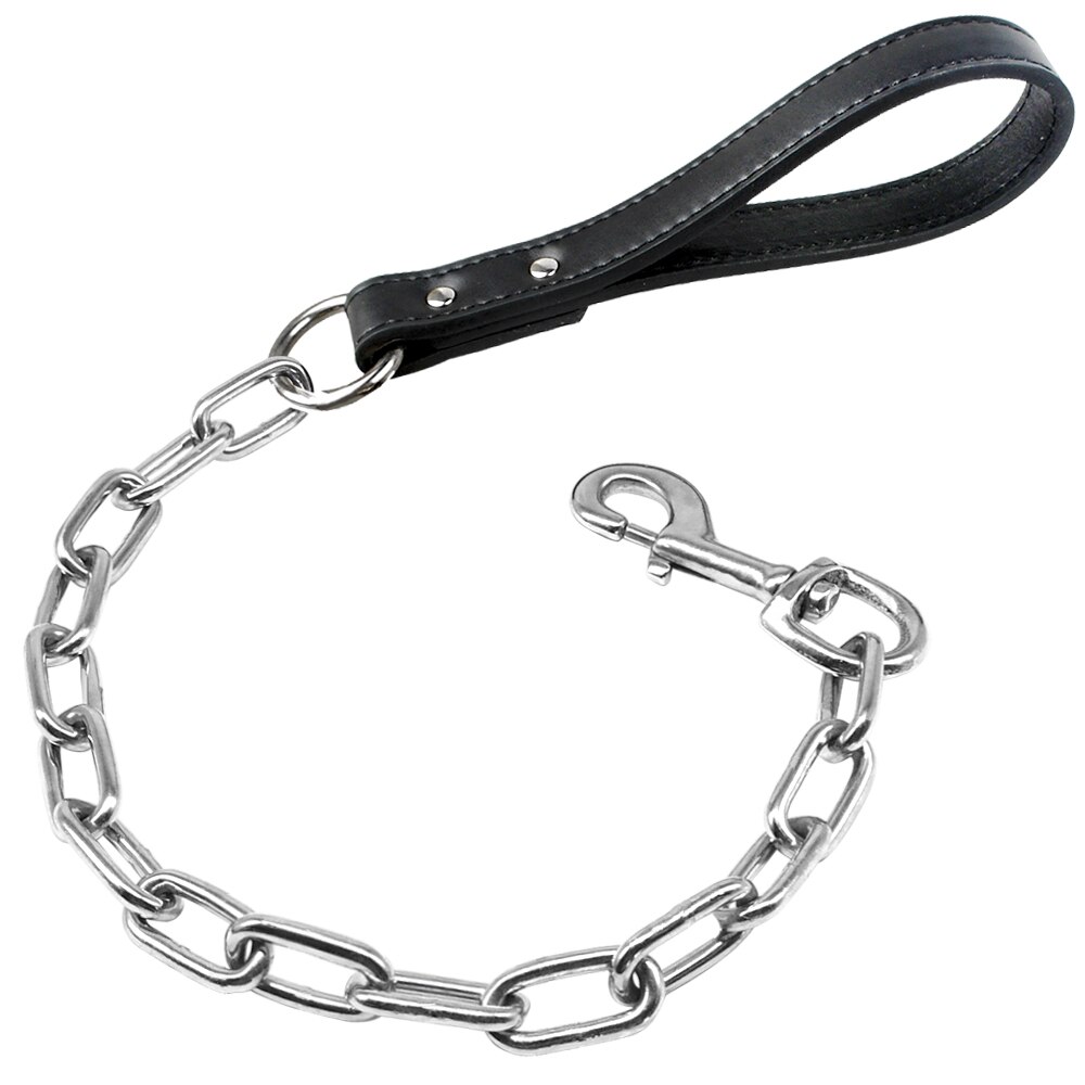 Correa de cadena duradera para perros pequeños y grandes que caminan, correa de arnés de Collar de plomo con asa de cuero, suministros para mascotas de Color dorado