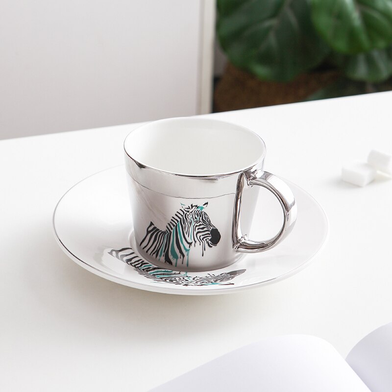 Leopard Anamorphic Cup Mirror Reflection Cup Zebra Mug Luycho Coffee Tea Set With Coaster 90ml-220ml