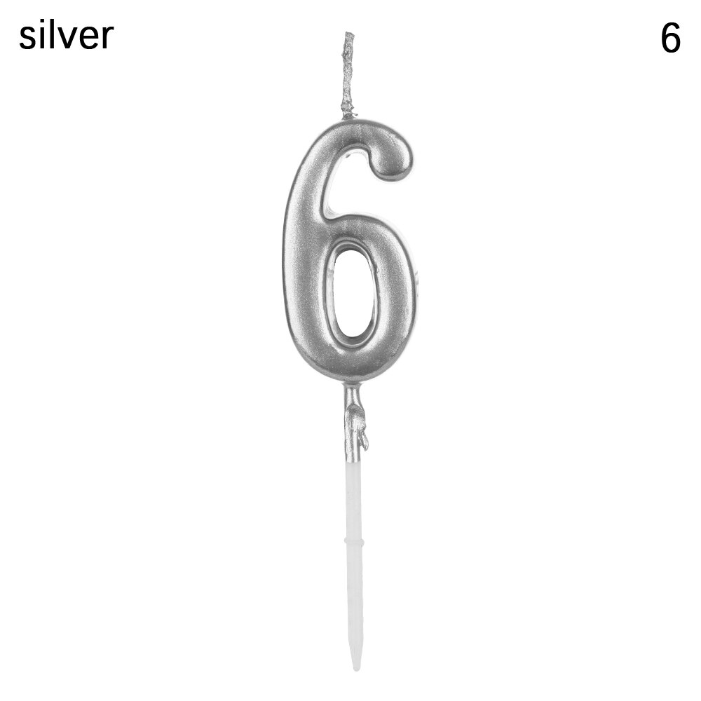 Rose Gold Happy Birthday Number Cake Candles 0 1 2 3 4 5 6 7 8 9 Cake Topper Kids Girls Boys Bar Baby Party Supplies Decoration: Silver 6