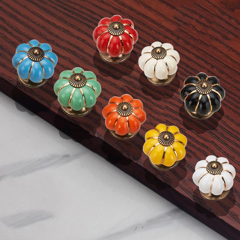 2 Stks/set Vintage Pompoen Keramische Deurknoppen Kast Lade Kast Keuken Pull Lbe