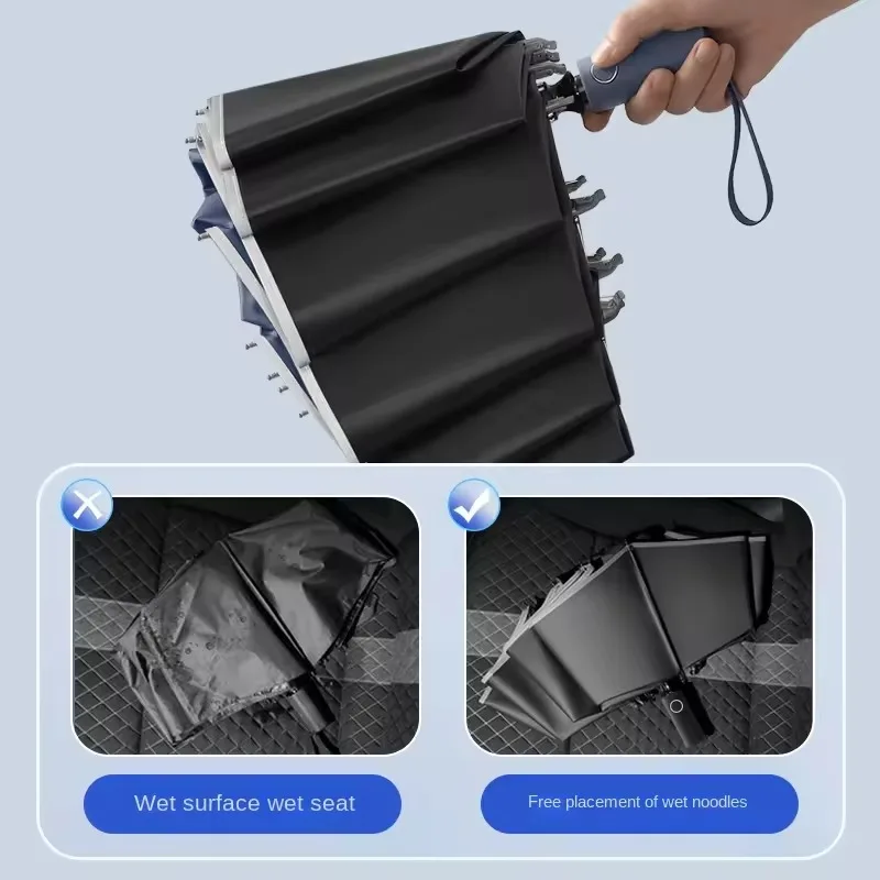 Paraguas totalmente automático para hombre y mujer, sombrilla plegable inversa con rayas reflectantes a prueba de viento y rayos UV