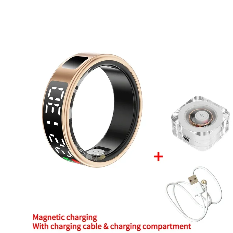 SR08 Smart Ring voor heren Dames LED-scherm Hartslag Bloedzuurstofmonitoring Multisportmodi IP68 en 5ATM Waterdicht: Black / 12