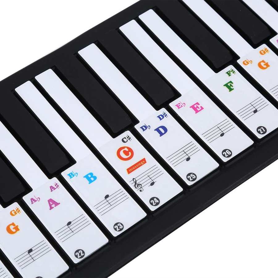 Autocollants de Notes de musique de clavier de Piano amovibles en PVC (pour 66/88 touches) autocollants de Notes de lettre de Piano de couleur autocollant de spectre de Piano