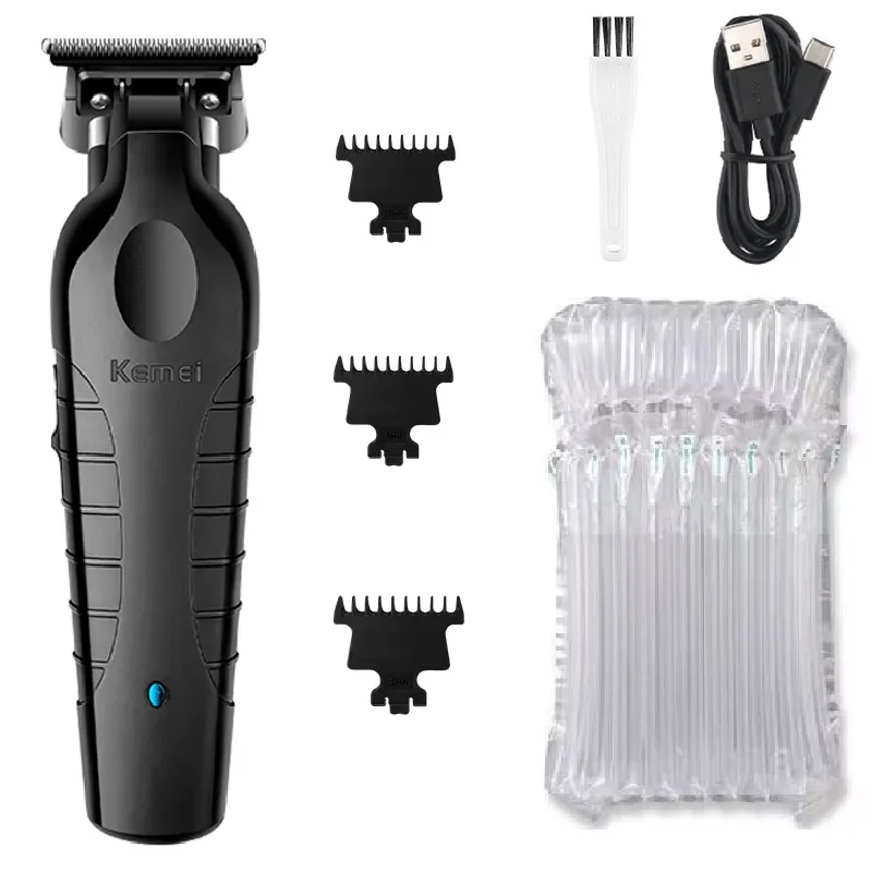 Kemei 2299 recortador de pelo de barbero eléctrico para hombres cortadora de pelo de barba máquina para cortar cabello inalámbrica recargable, 0mm: Negro