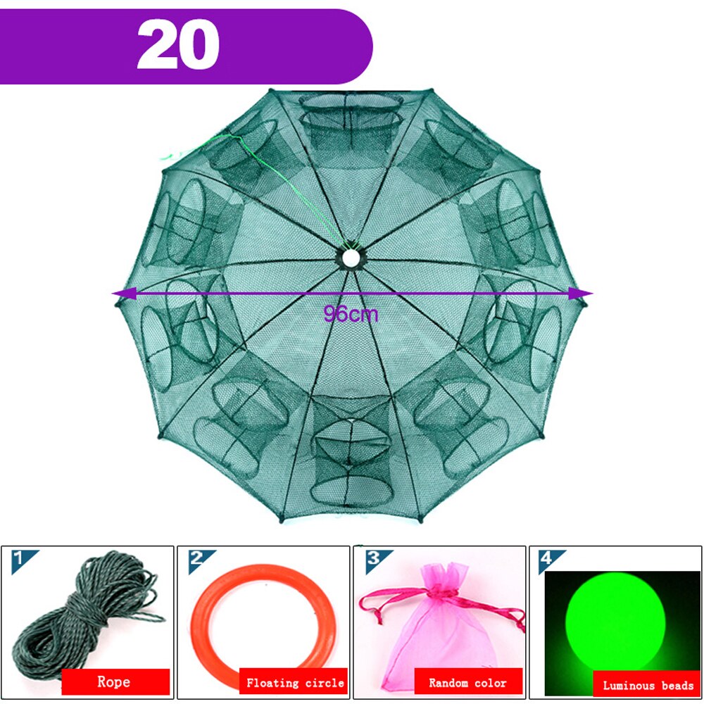 Nylon Steel 4-20 Holes Portable Hexagon Fishing Net for Crayfish Fish Automatic Trap Shrimp Carp Catcher Cage Mesh Net Crab Trap: green