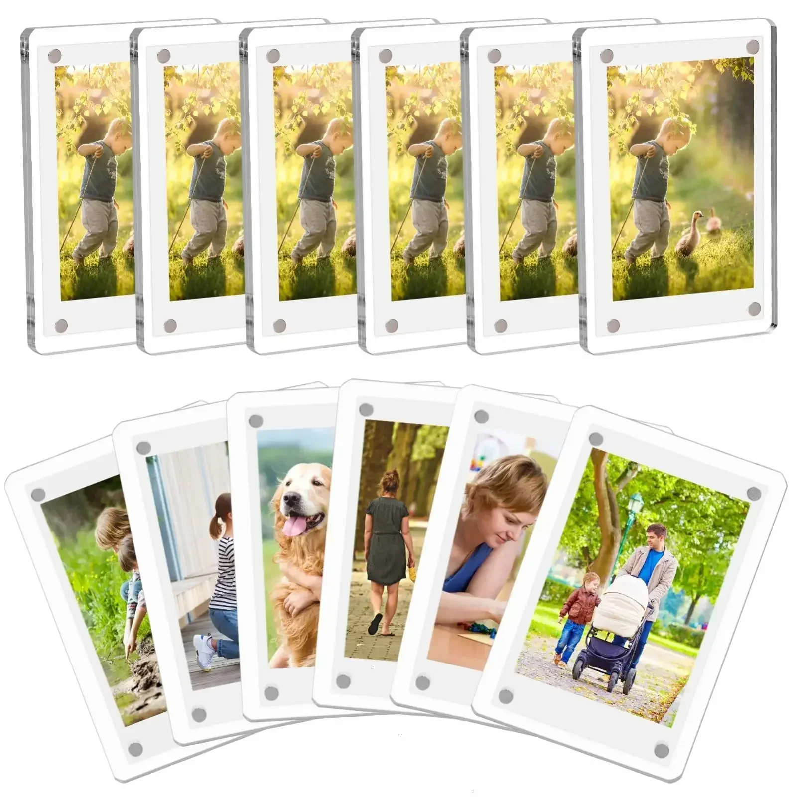 Magnetischer Bilderrahmen aus Acryl, Mini-Fotorahmen für den Kühlschrank, doppelseitiger Magnet, Brieftaschengröße, geeignet für Polaroid-Folie