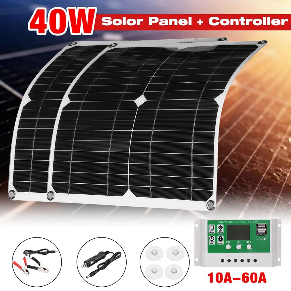 40W Solar Panel Kit 60A 12V Battery Charger with Controller for Car Yacht Caravan Boat Moblie Phone Battery Charger