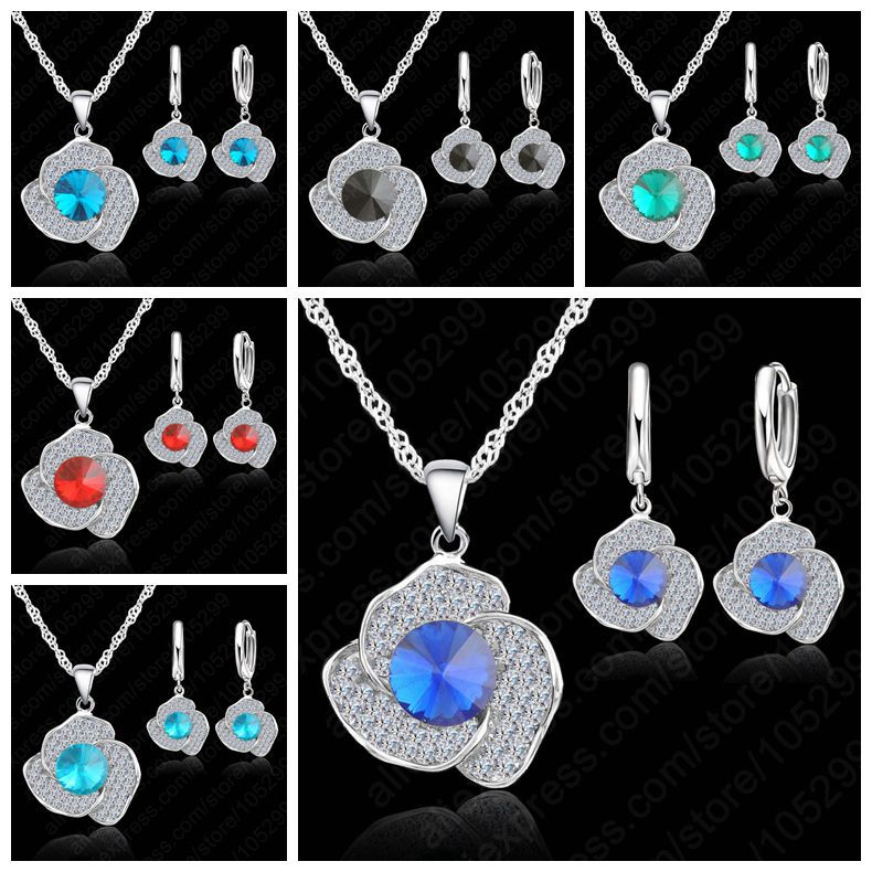 Colgante de zirconia cúbica transparente, Collar de plata de ley 925, conjunto de joyería, joyería de boda para mujer,