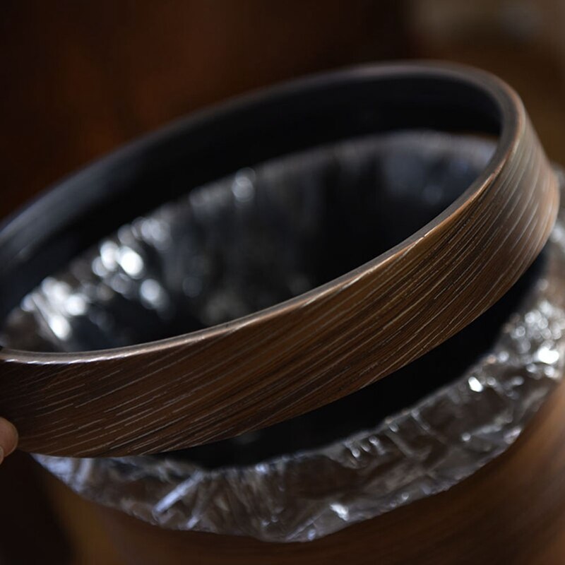 Living Room Dustbin Look Like Wood Plastic Circular Trash Can Office Hotel