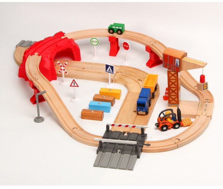 EDWONE-Two Way Road Track Marciapiede Legno Ferroviario Gru Treno Taxi Auto Slot Per Accessori Giocattolo Per Bambini Regali di Natale Fit THOM COME BIRO Giocattoli: A SET