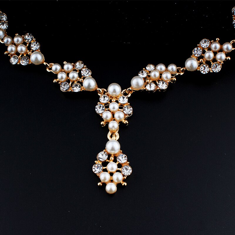 Jiayijiaduo Imitação pearl jewelry set 3 ps para as mulheres de noiva acessórios do casamento colar brincos de ouro-cor pulseira de presente