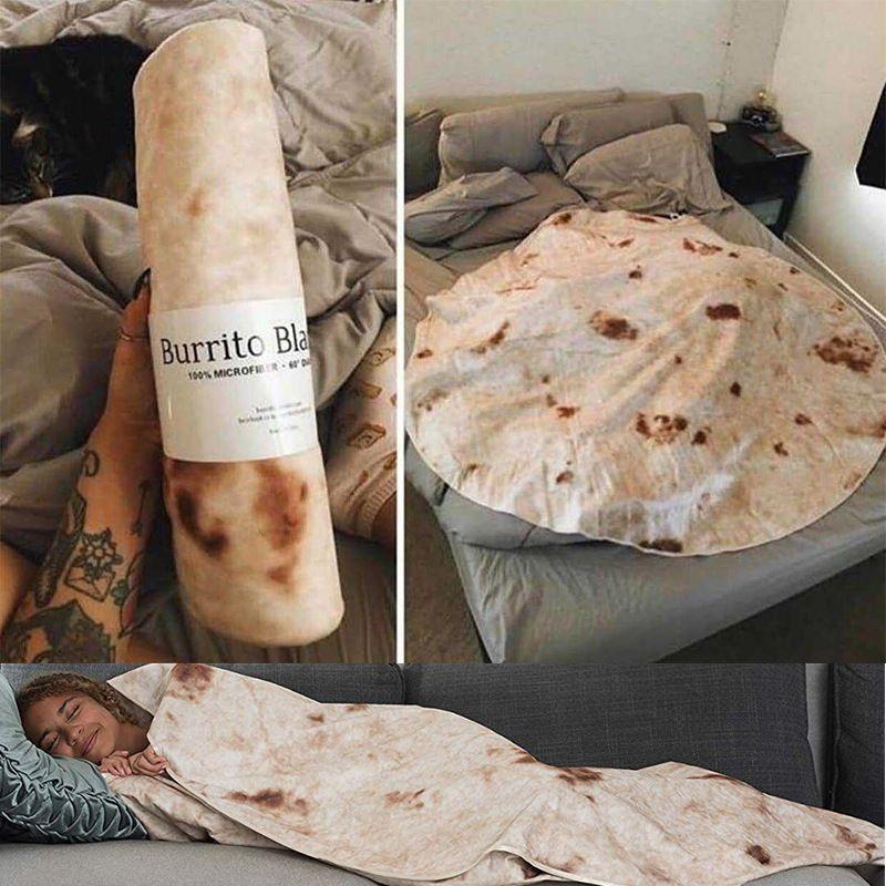 Super Soft Warm Flannel Burrito Blankets Round Shape Airplane Travel Throw Coral Fleece Tortilla Nap Wrap Blankets