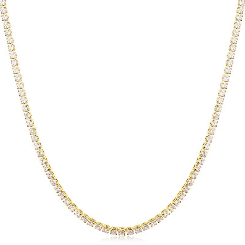 35cm+5cm 2mm gelbgoldene tennis-zirkonia-kette kurze choker-halskette für damen und mädchen schmuck collier collares kolye kette 14 ": Goldfarbener weißer zirkonia