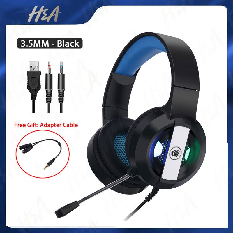 H&A Gaming Headset - 7.1 Surround Sound - Wired - with Microphone - for PC, PS4, Computer: 3.5mm Blue