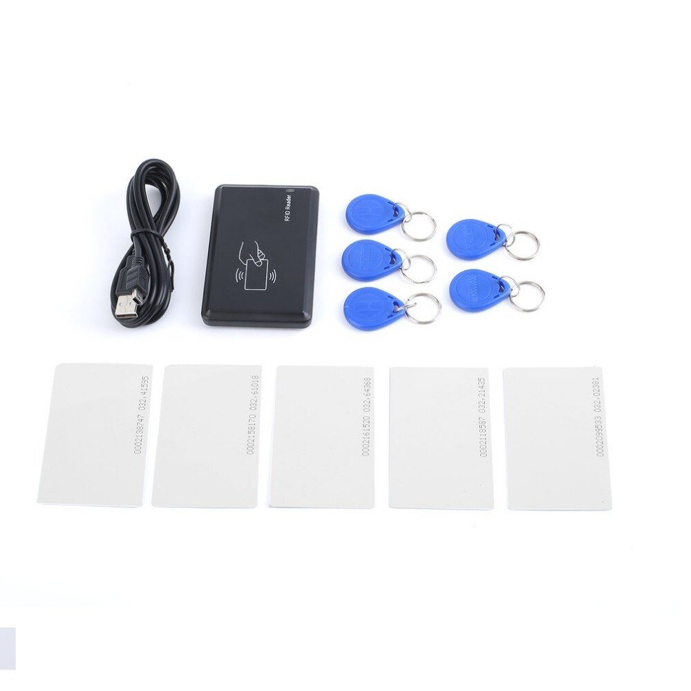 Usb 125 khz rfid  em4305 t5567 kortläsare/skrivare kopiator/skrivare programmerare brännare  + 5 id nyckelspännen  + 5 id kort rfid läsare