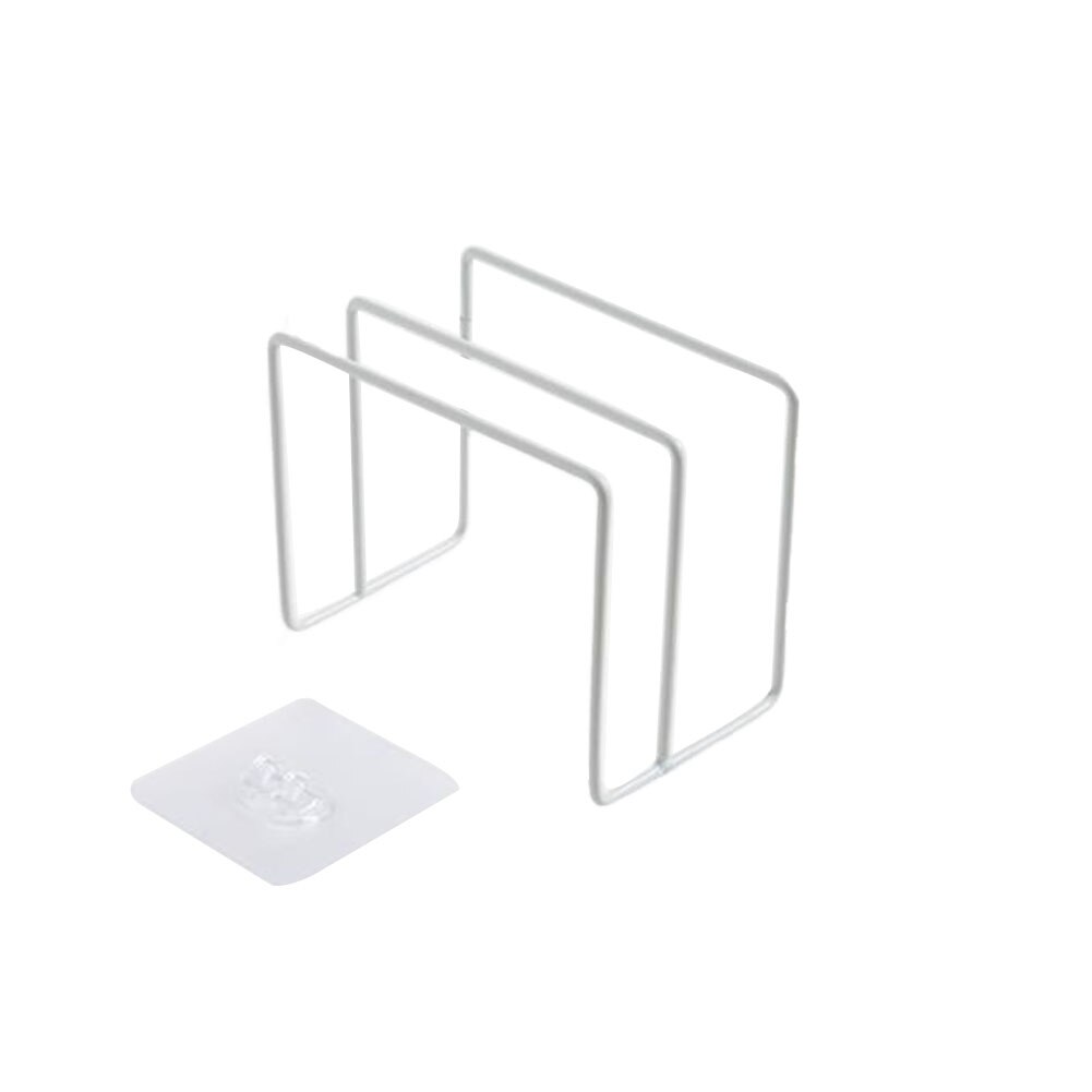 Iron Organizer Storage Stand Holder Chopping Board Shelf Wall Hanging Durable Dual Rack Adhesive Cutting Board Stand Kitchen: White