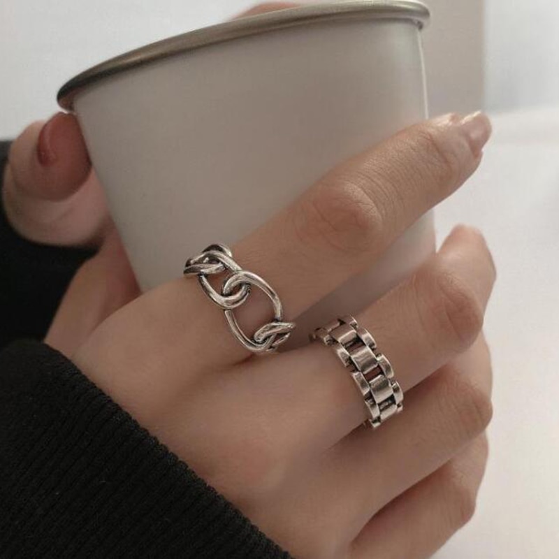 Vintage Zilveren Kleur Kruis Ketting Ringen Voor Mannen Vrouwen Retro Persoonlijkheid Combinatie Ringen