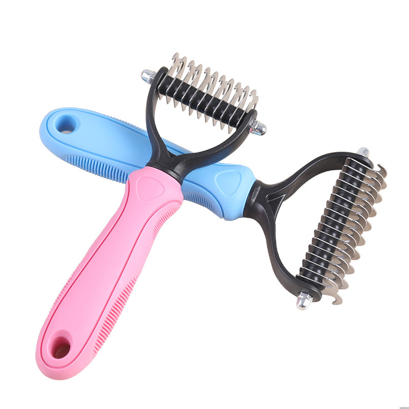 Pet Safe Dematting Comb Cat Dog Hair Removal Grooming Shedding Tools Fur Trimming Deshedding Brush Double Sided Long Curly