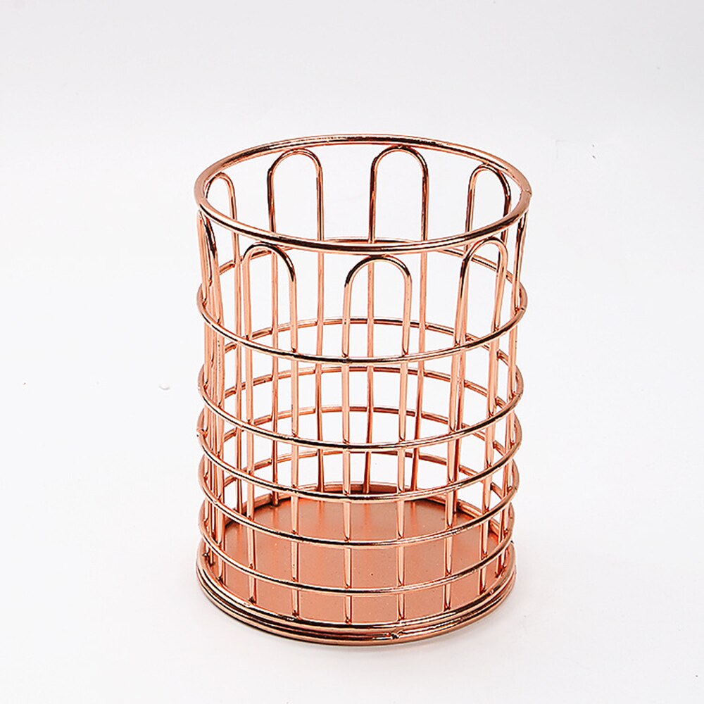 Nordisk hul metal rosa guld makeup børste opbevaring spand ins skønhedsværktøj børste opbevaring tube desktop penholder iron art cvs: D