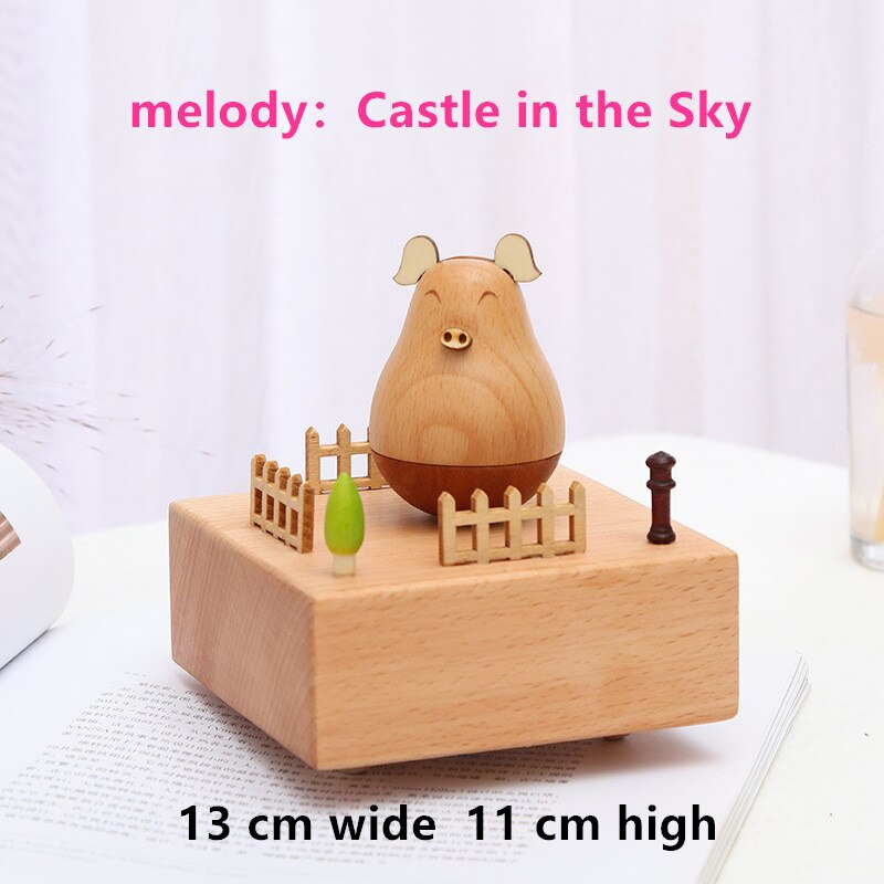 Rotary music box Choose eco-friendly wood Wood crafts music box A birthday Music box: The pig
