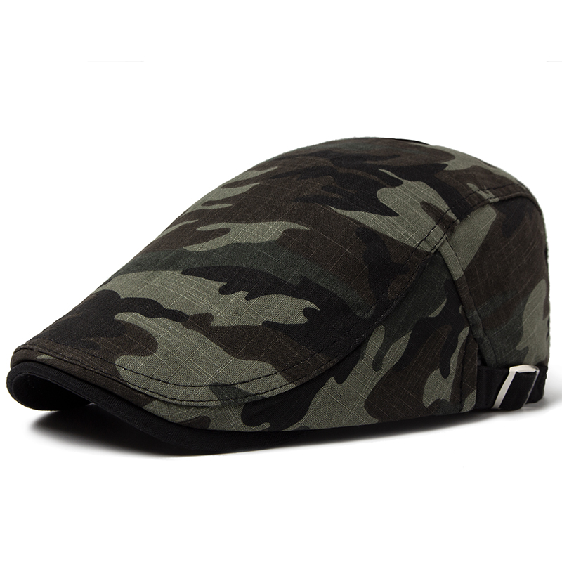 CNTANG Men Camouflage Beret Summer Cotton Linen Sun Cap Thin Breathable Visor Flat Hats Casual Forward Berets Hat Adjustable: black