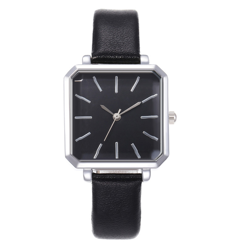 Topmerk vierkante dames armbandhorloge met gecontracteerd leer en kristal polshorloges damesjurk dames quartz klok dropshipping: Zwart