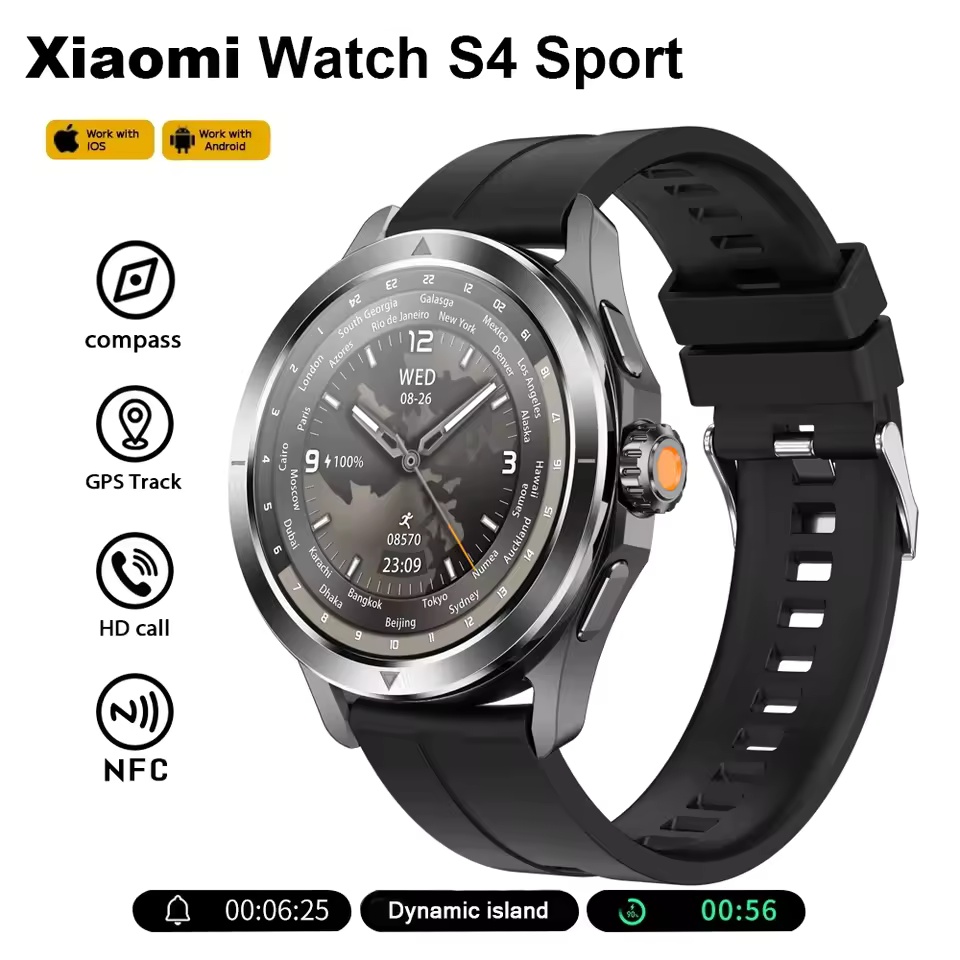 S4 ultra per Xiaomi Braccialetto Intelligente Orologio Da Uomo AMOLED Schermo HD Chiamata Bluetooth GPS Traiettoria NFC Frequenza Cardiaca Bussola SmartWatch: BIANCO
