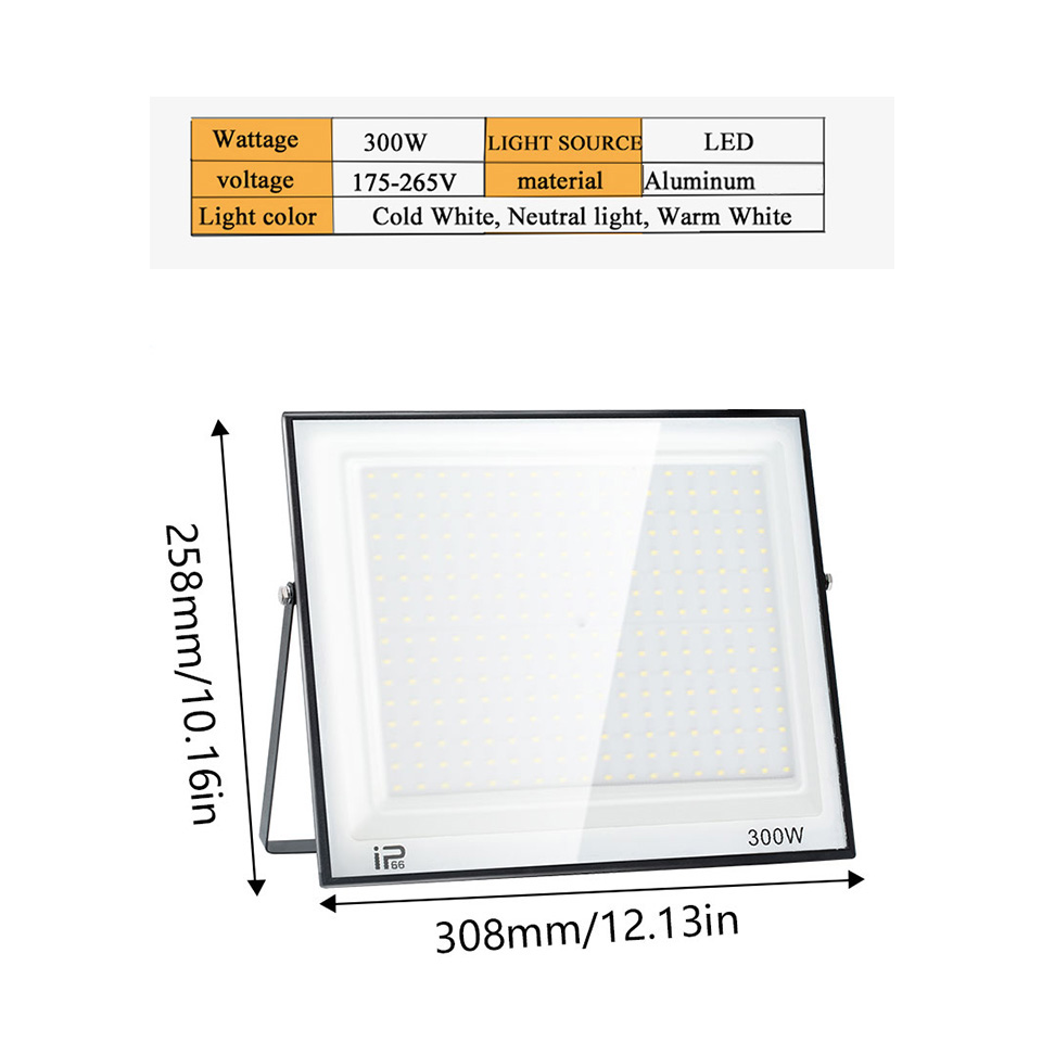 Foco LED impermeable IP66 220V 20W 30W 50W 100W 150W 200W 300W reflectores para exteriores iluminación de cartelera de fábrica al aire libre: M / Blanco