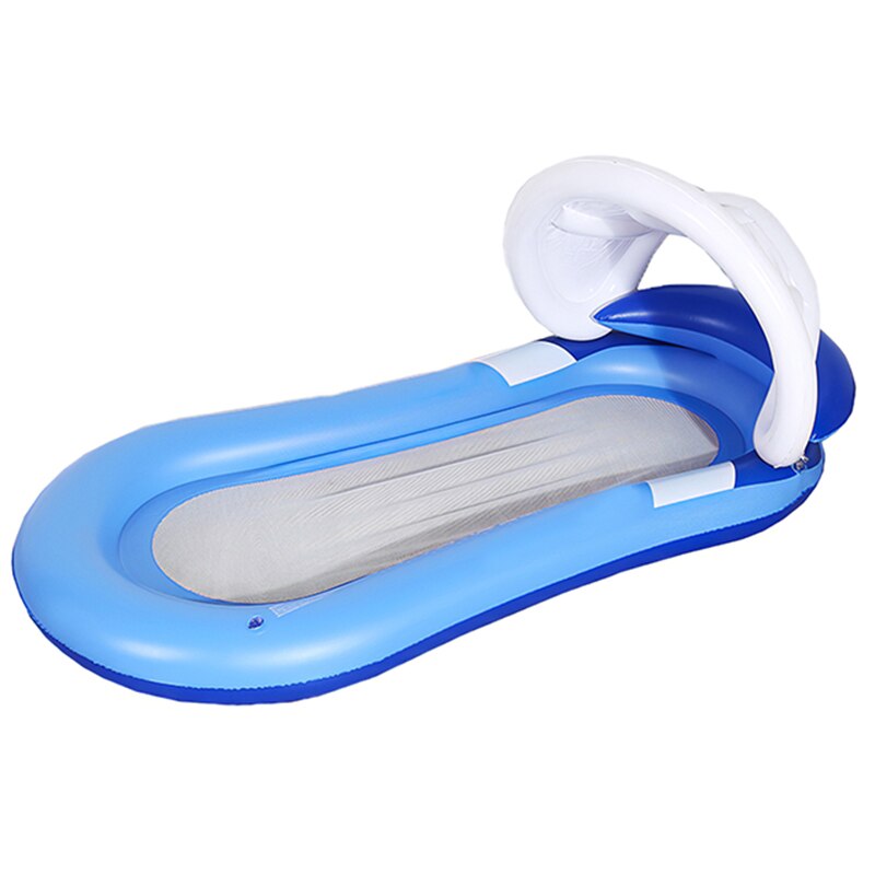 Portable Pool Mat Inflatable Mattress Lounger Head Pillow Sunshade Water Hammock Swimming Pool Accessories Floating Row Chair: Blue 2