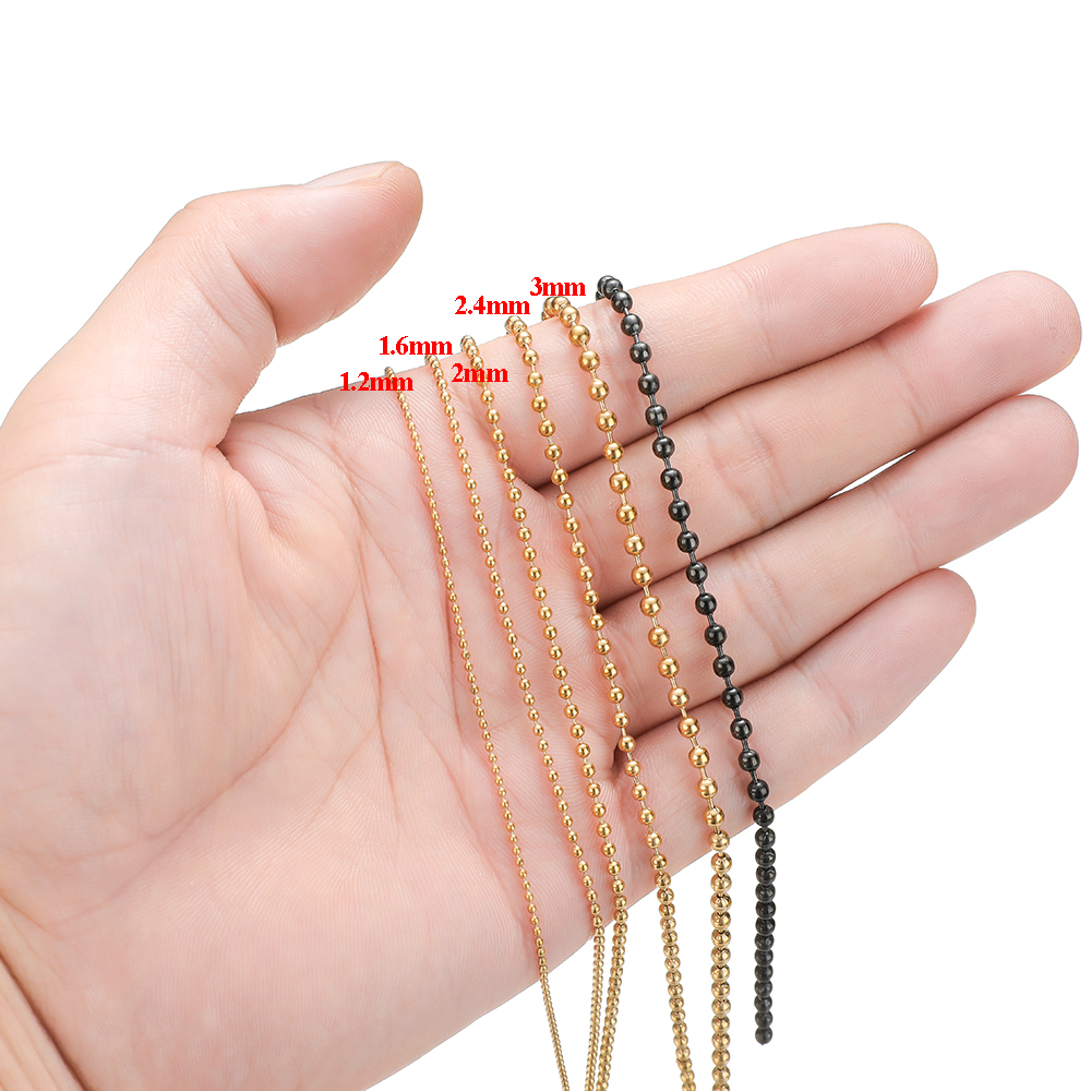 Perles en acier inoxydable de 1 mètre, chaînes à billes de 1.5mm/2mm/2.5mm/3mm pour porte-clés, fabrication de bijoux, résultats de bracelets et de colliers à faire soi-même