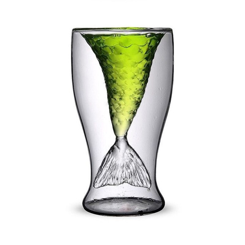 Mermaid Shot Glass for Whiskey 100 ML Double Wall Glass Cup with for Cocktail Juice Transparent VJ