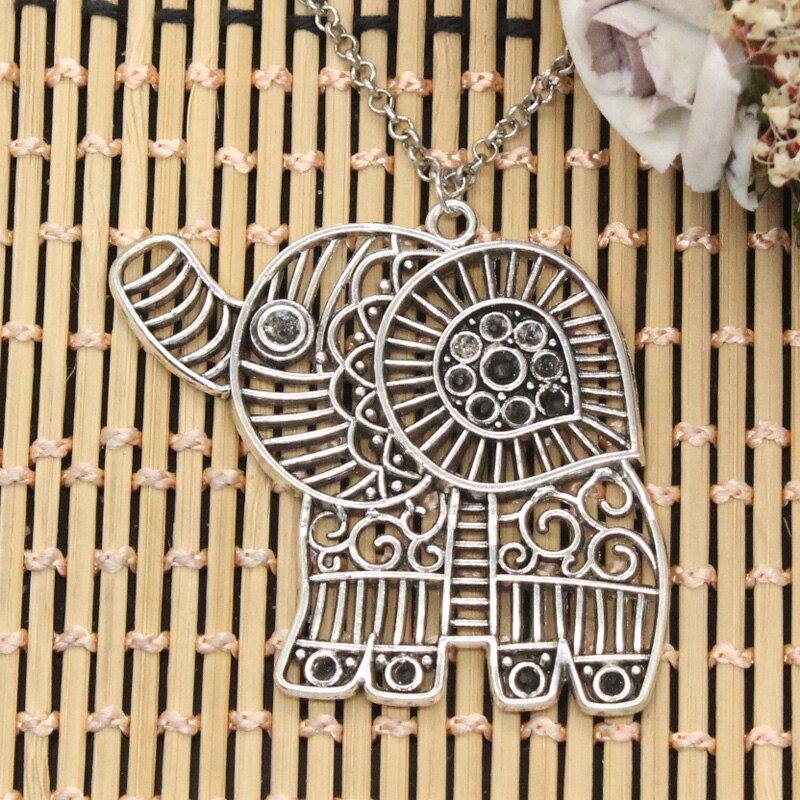 Neue Hohl Elefanten Anhänger Runde Kreuz Kette Kurze Lange Mens Frauen DIY Silber Farbe Halskette Schmuck: runden Kette / 50cm