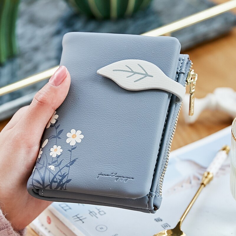 Women Wallet Leaf Pattern Hasp Ladies Purse soft pu Leather Small Short Wallets Female Zipper Coin Purse
