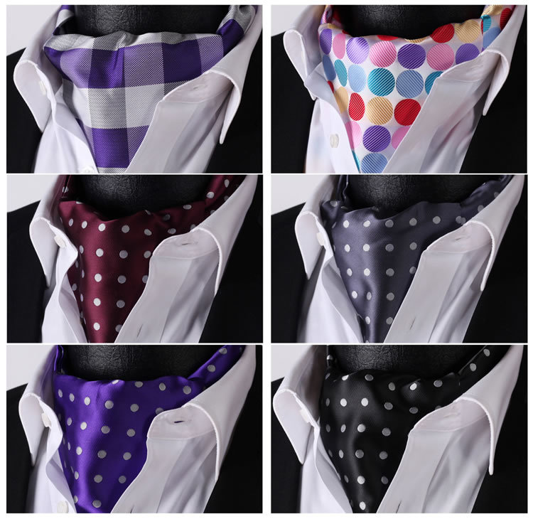 MA Check Polka Dot Silk Cravat Ties Casual Jacquard Woven Ascot